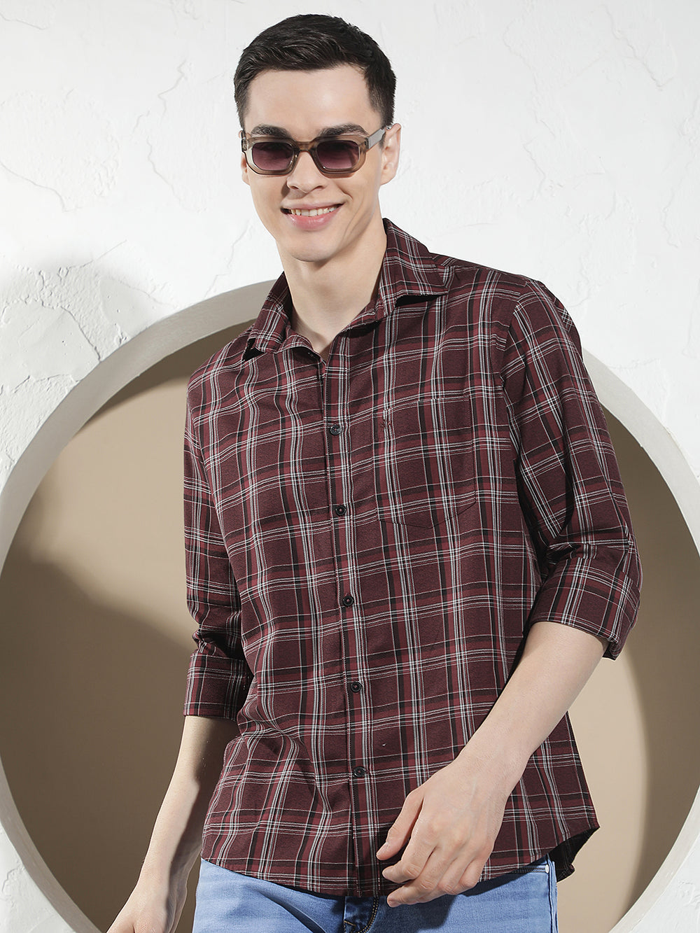 Maroon Checked 100% Cotton Shirt