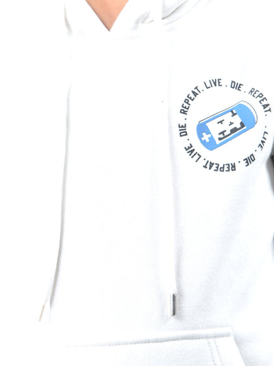 White Printed Hooded Neck Sweatshirt