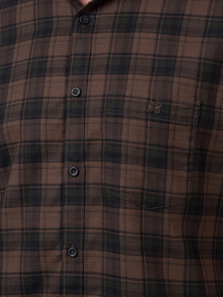 Brown Checked 100% Cotton Shirt
