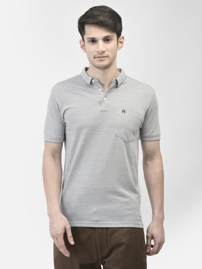 Grey Printed Polo Neck T-Shirt