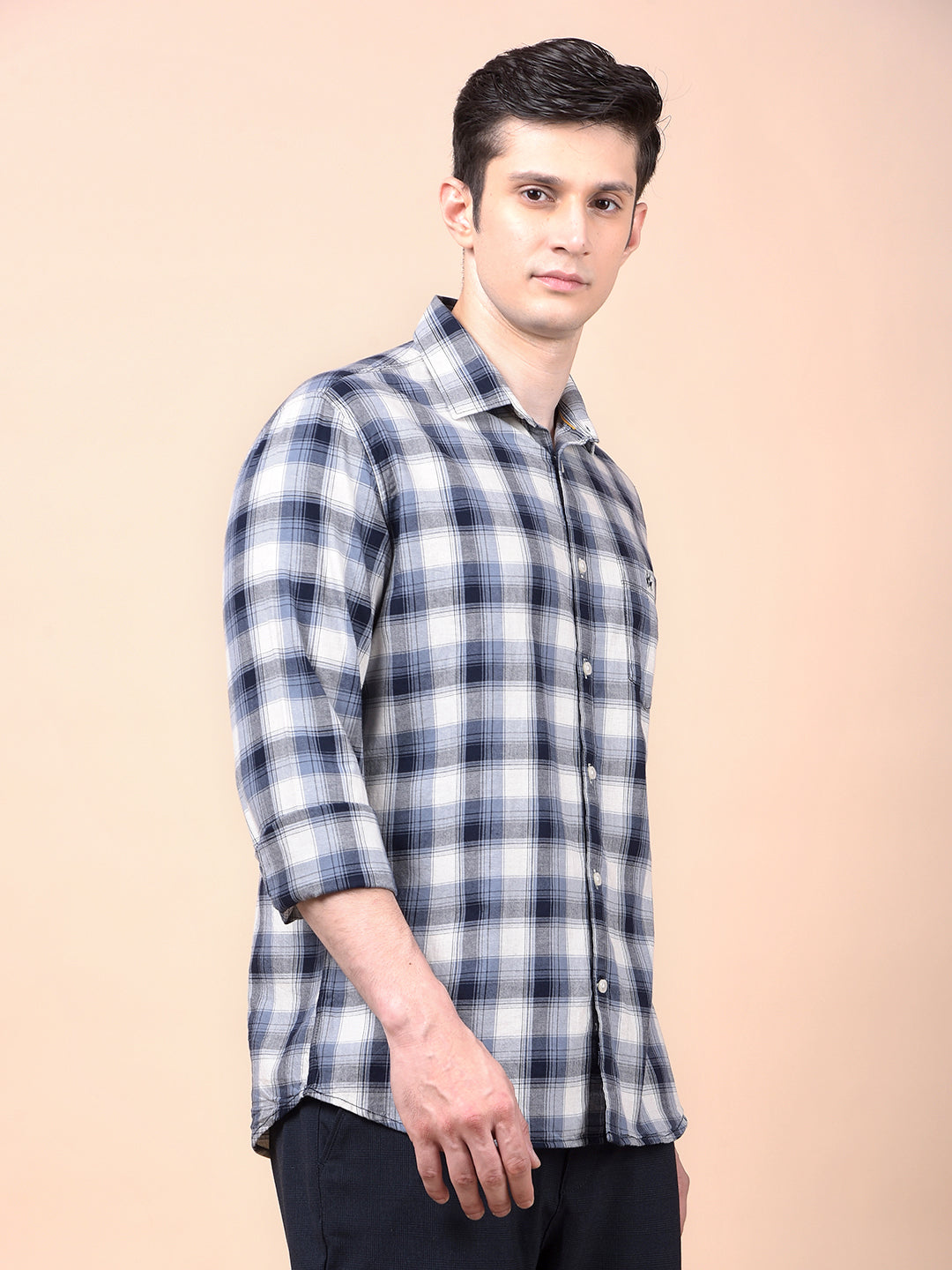 Navy Blue Checked 100% Cotton Shirt