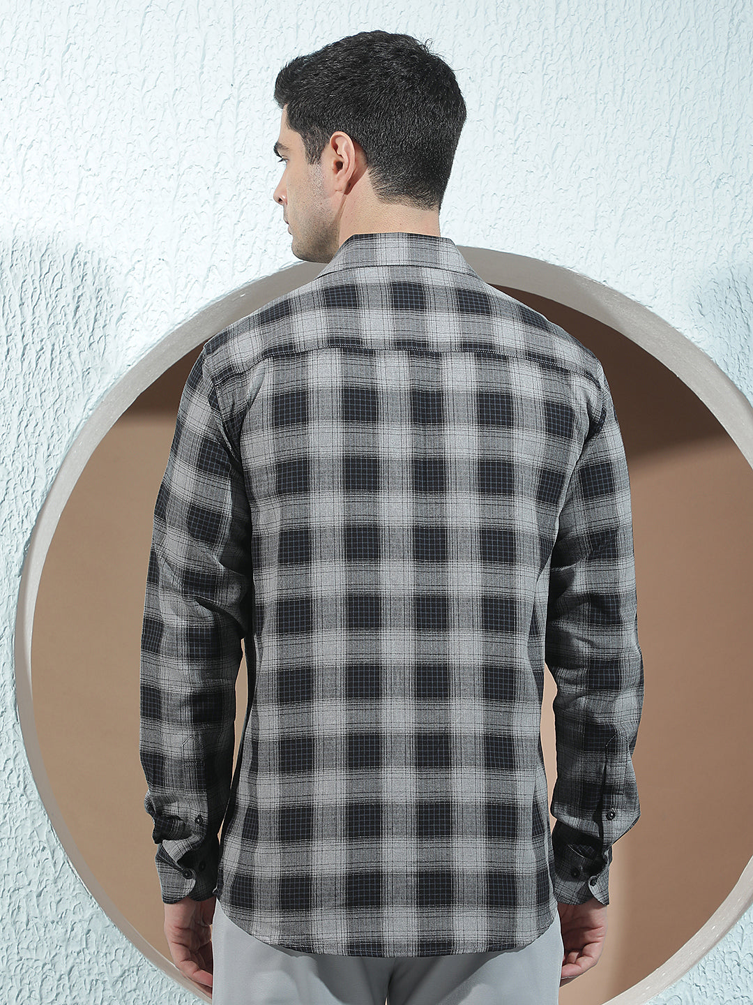 Navy Blue 100% Cotton Checked Shirt
