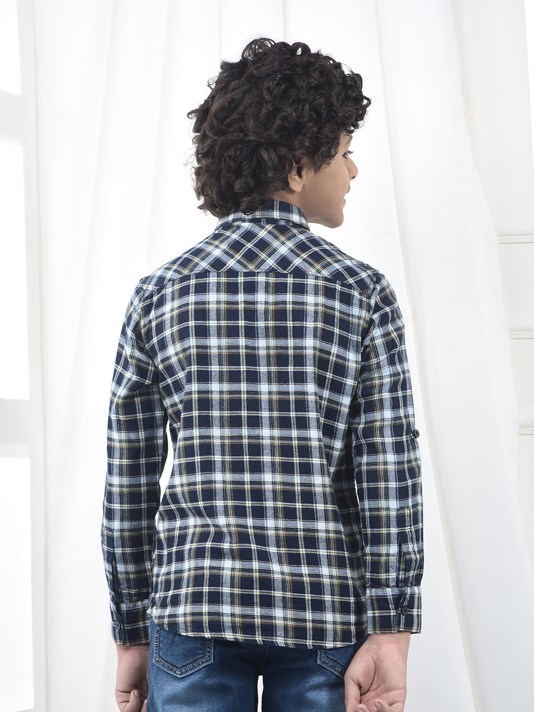 Navy Blue Checked 100% Cotton Shirt