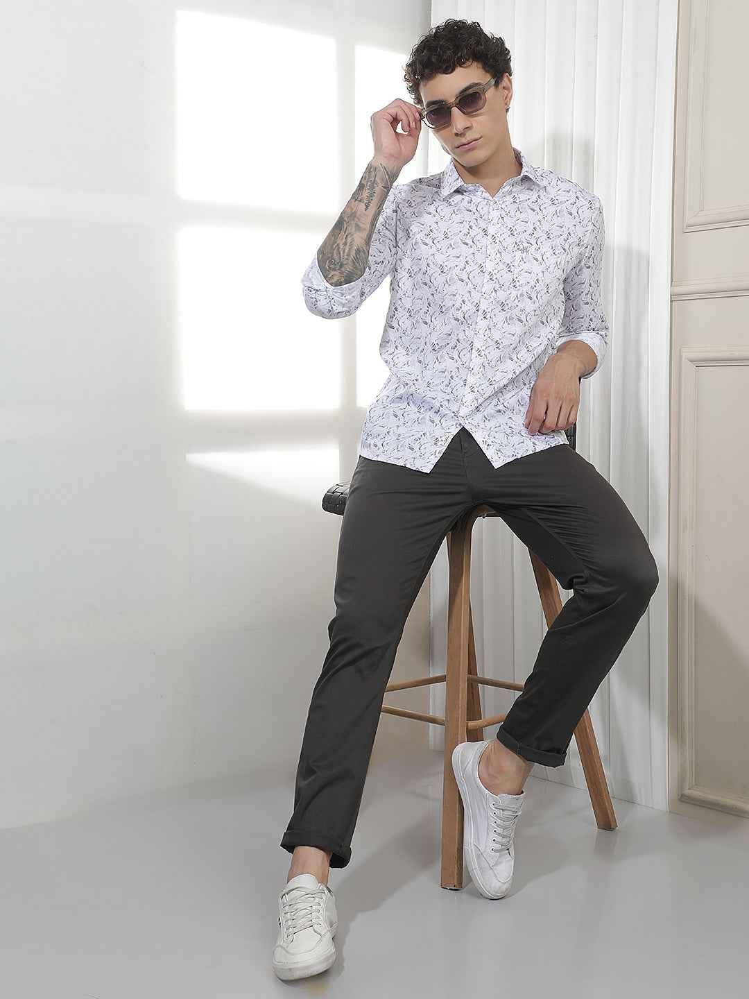 Black Dobby Cotton Trousers