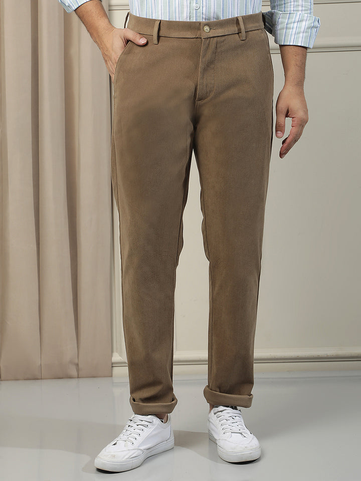 Sleek Terracotta Brown Corduroy Trousers
