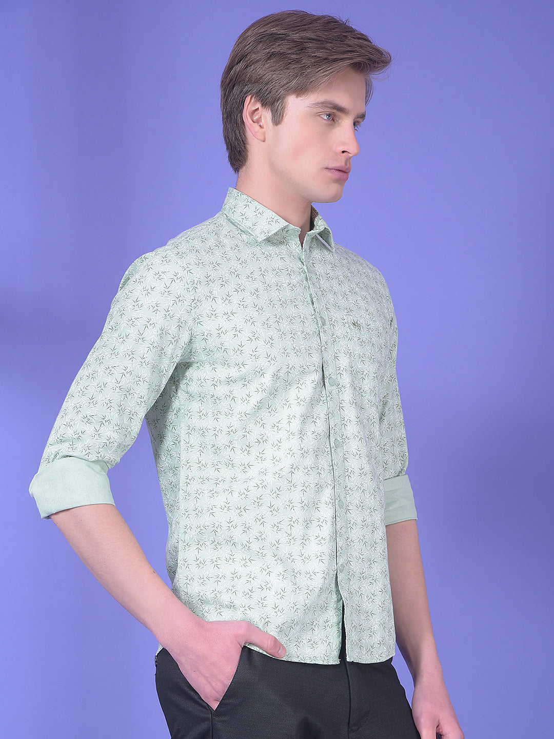Sharp Green Floral Print Shirt