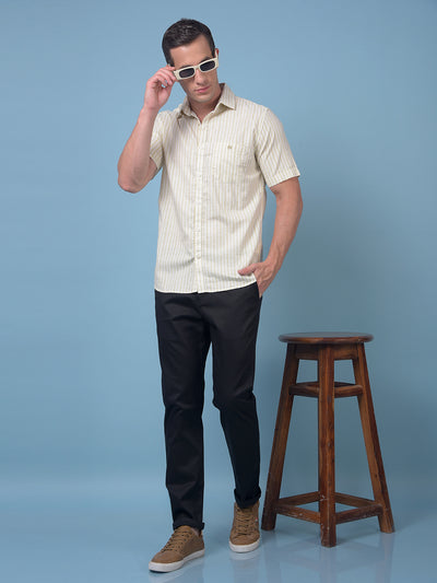 Olive Vertical Stripes 100% Cotton Shirt