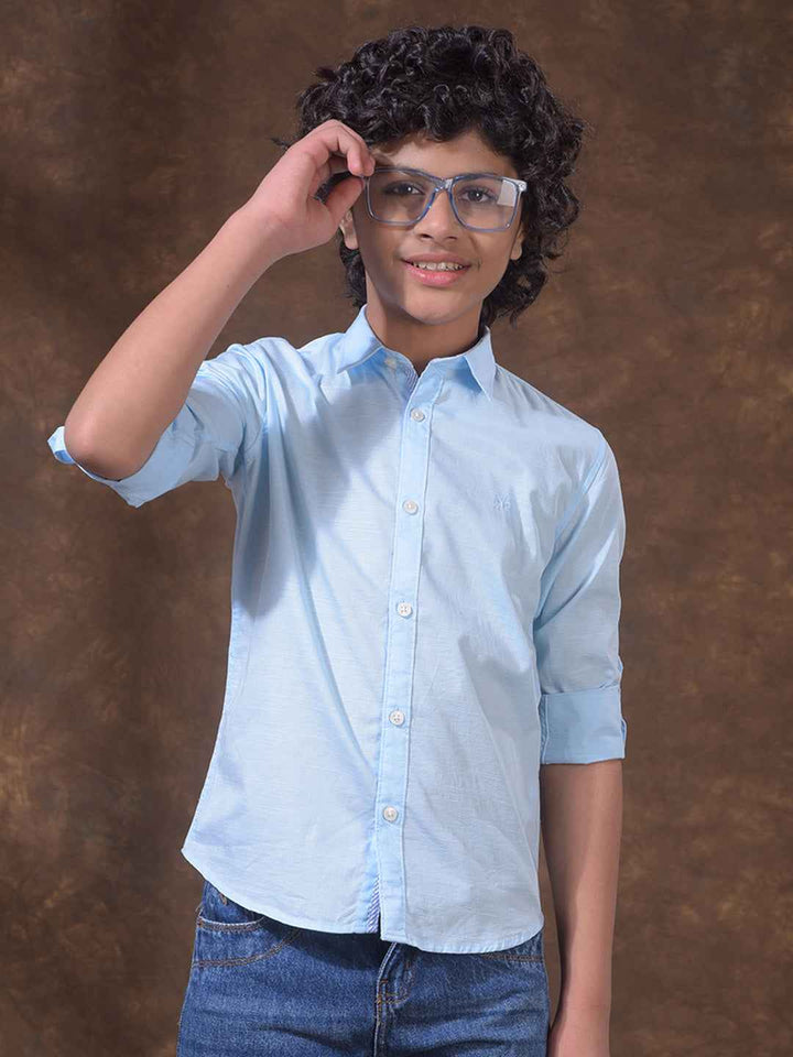 Blue Textured Linen Shirt