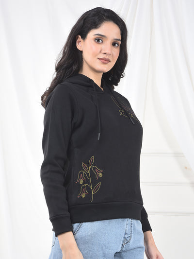 Black Graphic Print Hooded Neck Sweatshirt