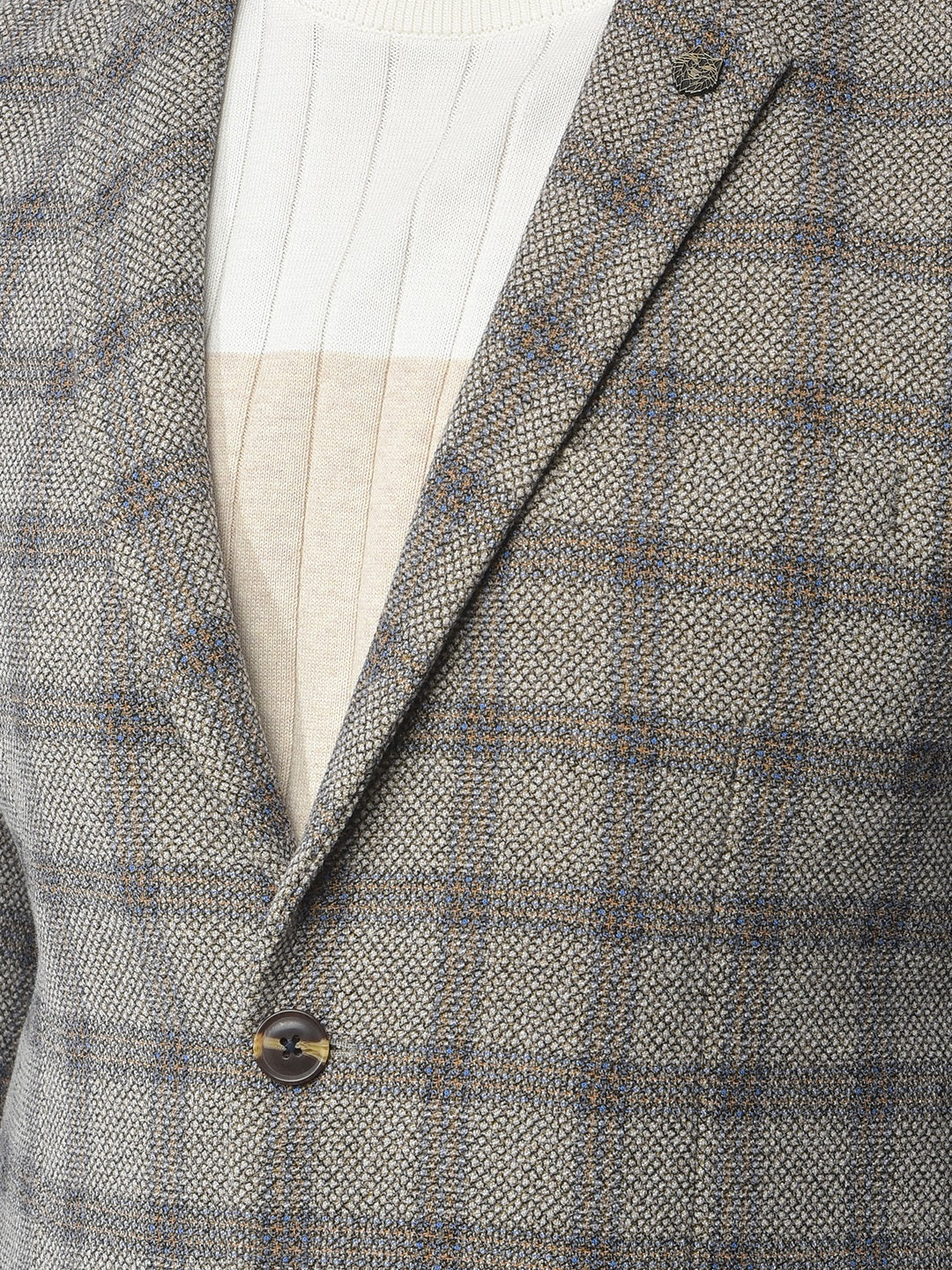 Grey Checked Notched Lapel Single-Breasted Blazer