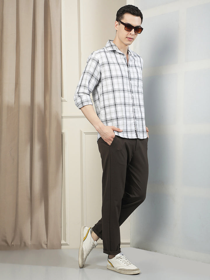 Grey 100% Cotton Checked Shirt