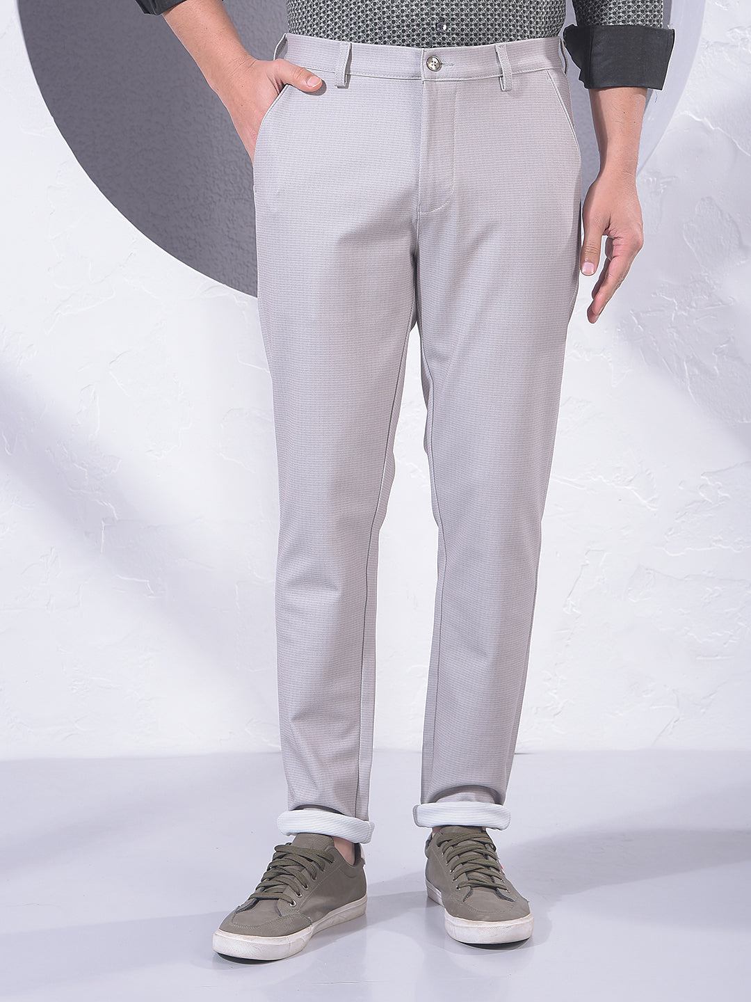 Beige Printed Knitted Trousers