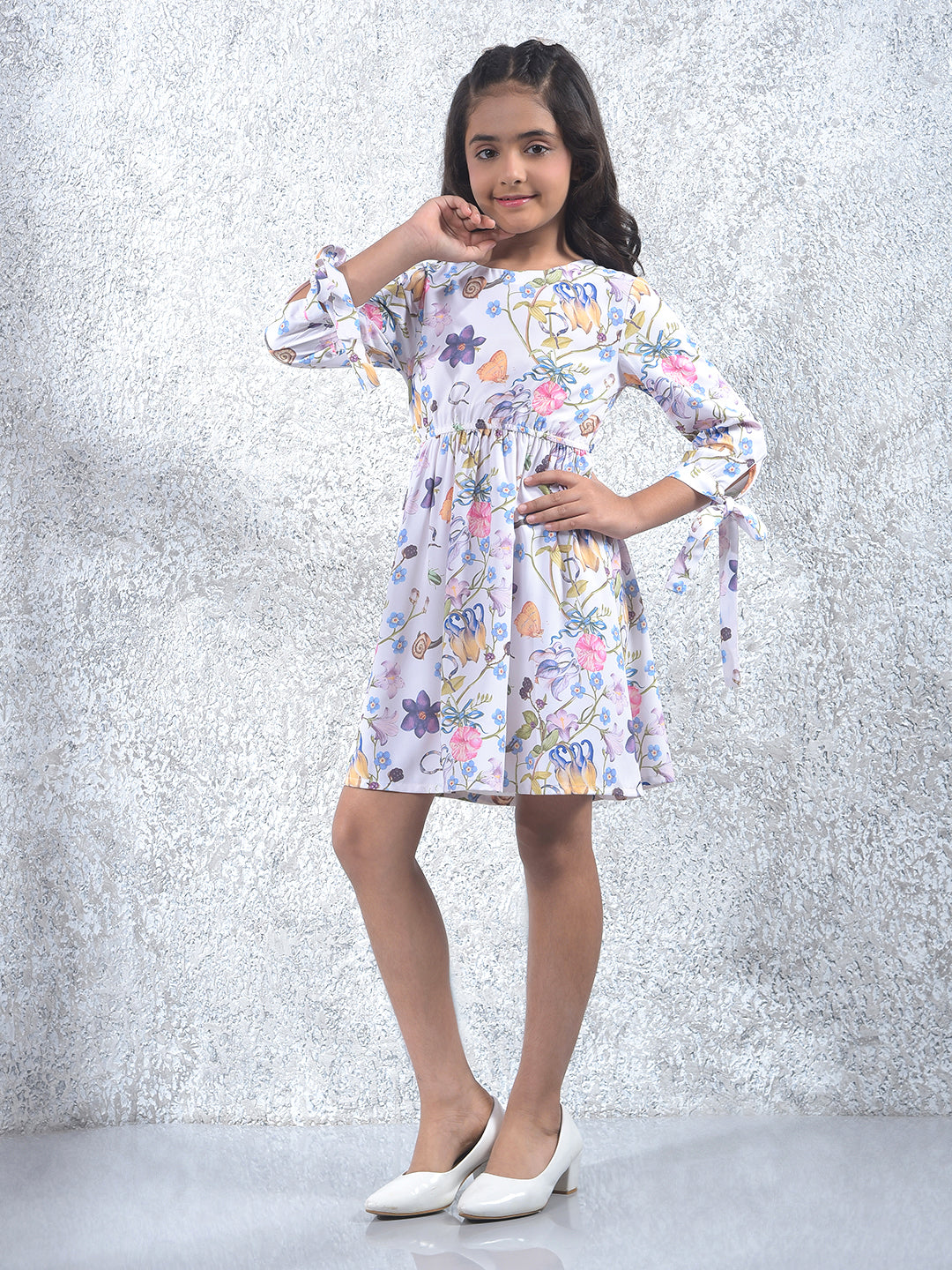 White Floral Print A-Line Dress