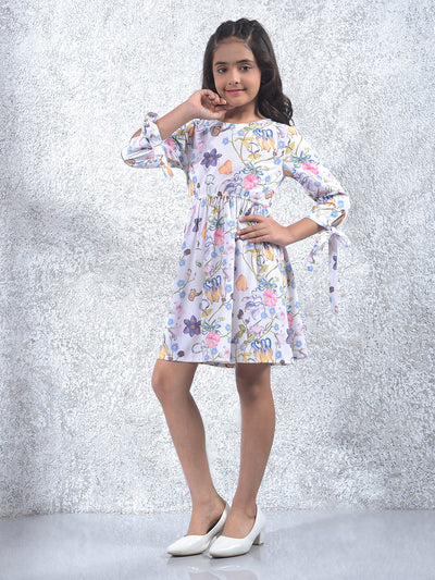 White Floral Print A-Line Dress