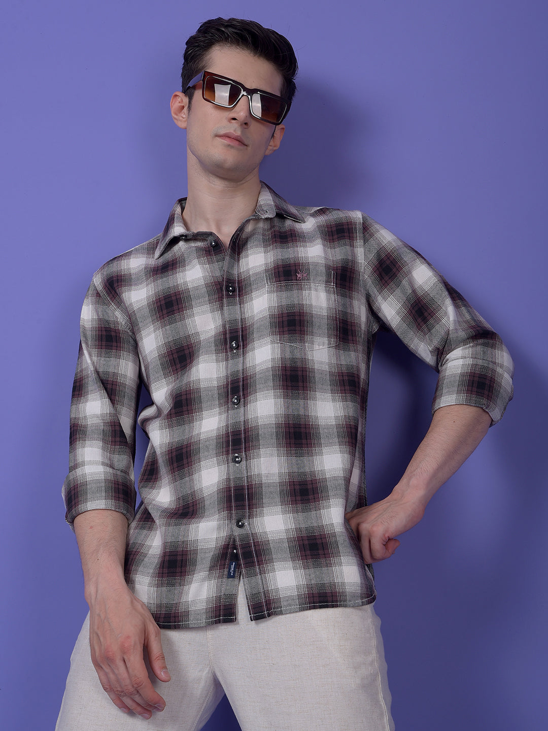 Maroon Checked 100% Cotton Shirt