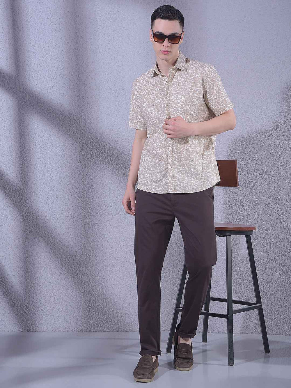 Tan Floral Print Shirt