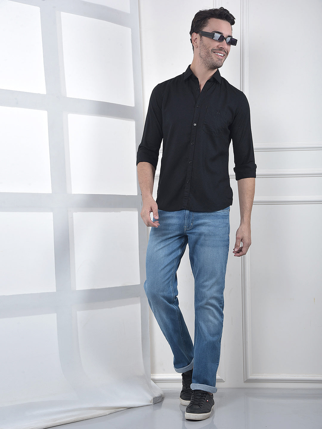 Black Linen Blend Casual Shirt