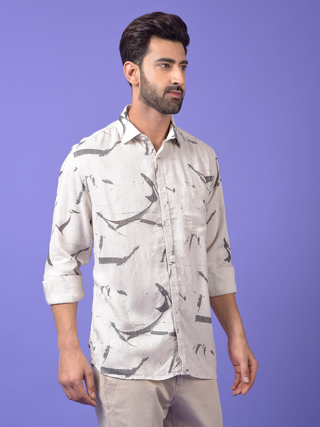 Black Printed Linen Shirt