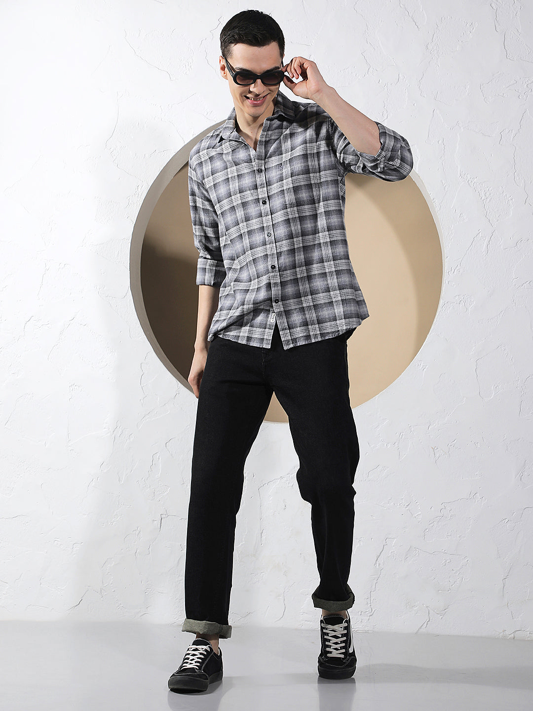 Grey Checked 100% Cotton Shirt