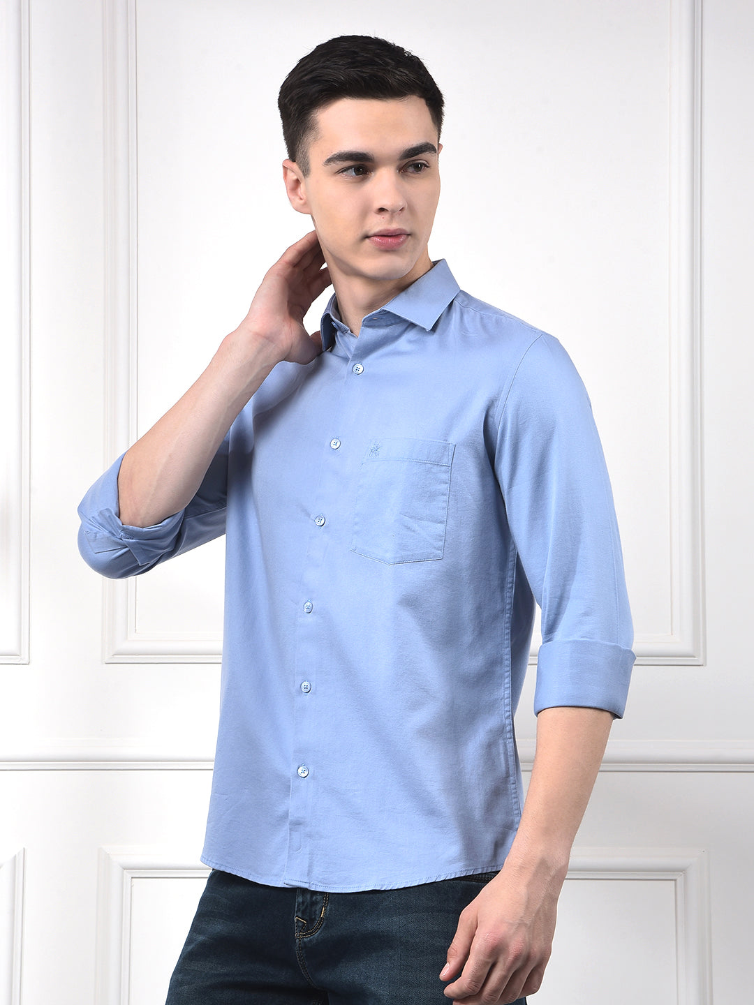 Steel Blue Blended Slim Fit Shirt