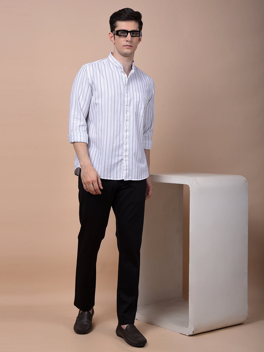 White Vertical Stripes 100% Cotton Shirt