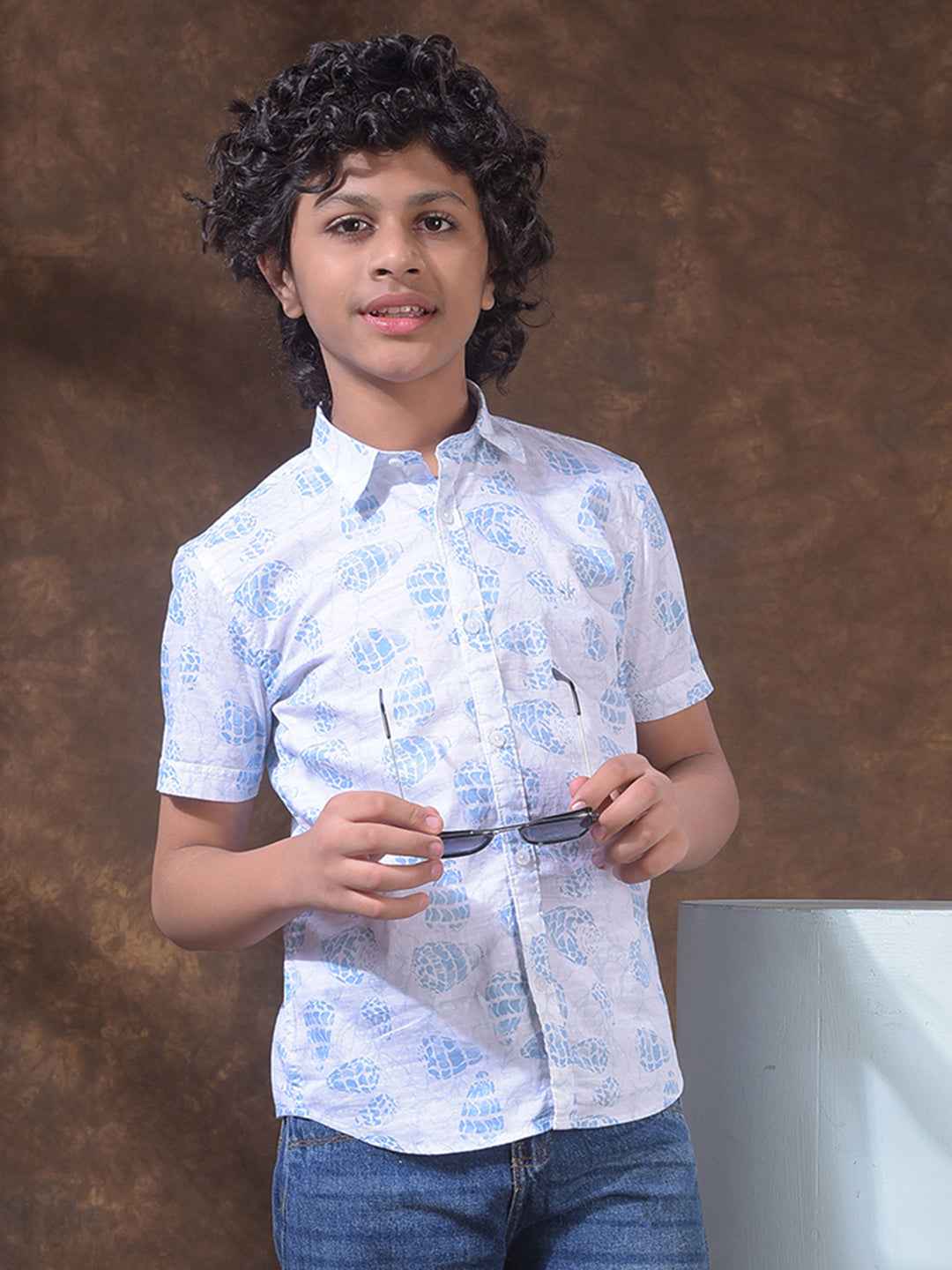 Sky Blue Tropical Print Casual Shirt