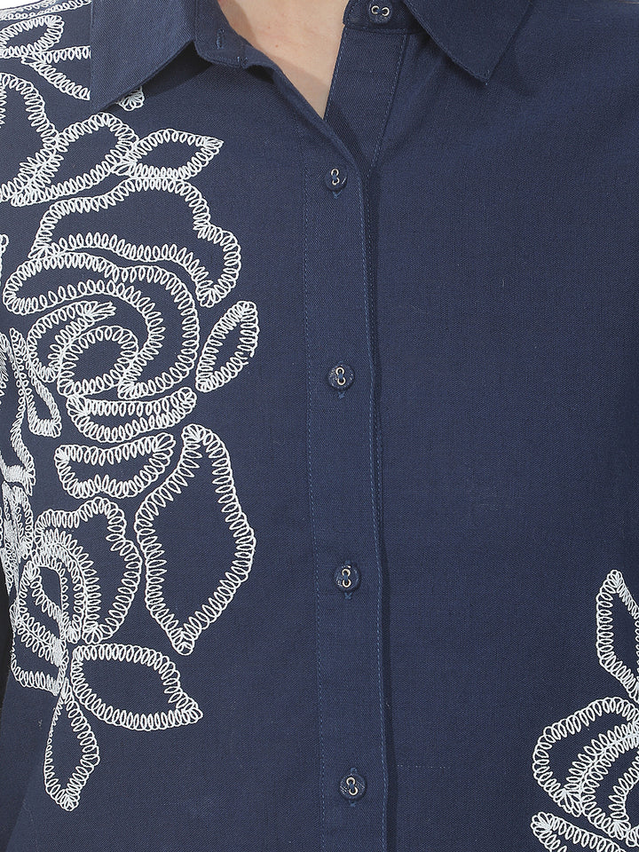 Navy Blue Embroidered Shirt