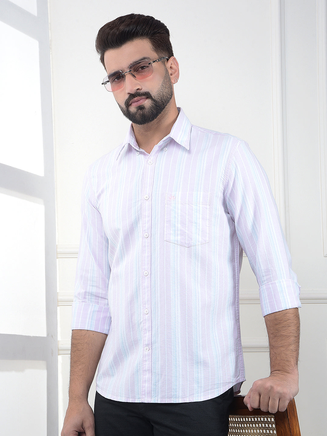Pink Vertical Striped 100% Cotton Shirt