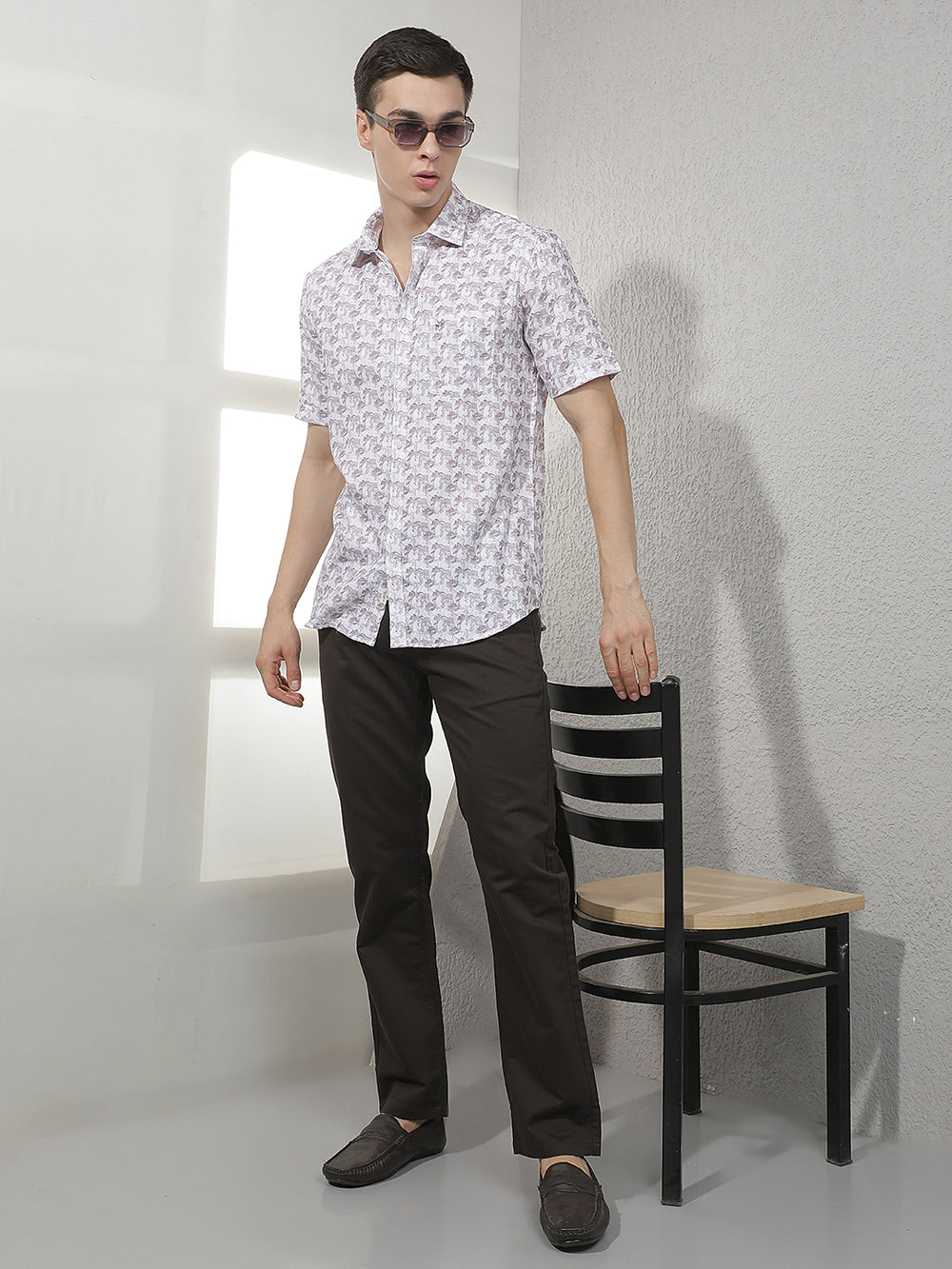 Modern Chestnut Brown Straight Trousers