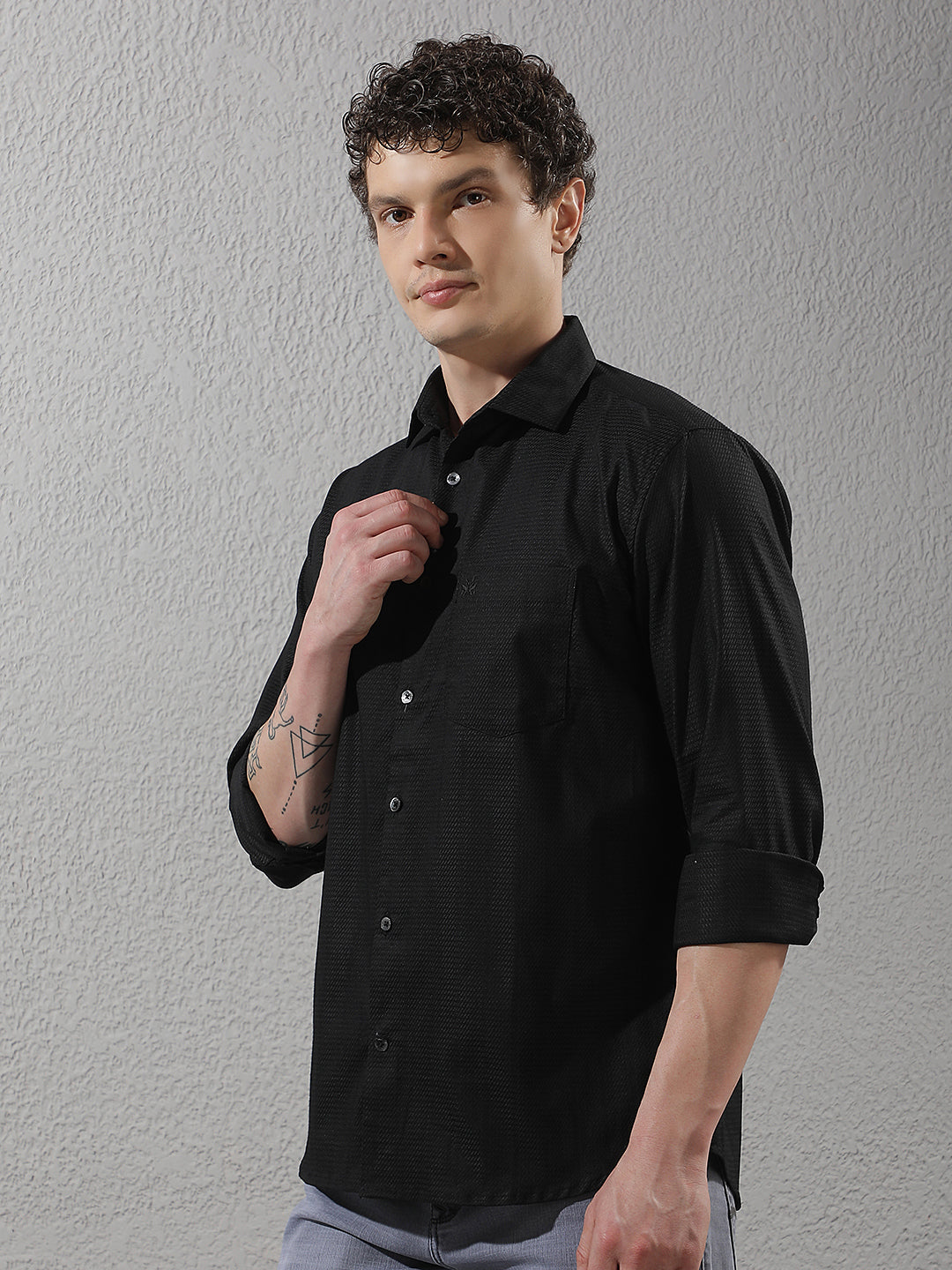 Modern Black Textured Casual Shirt