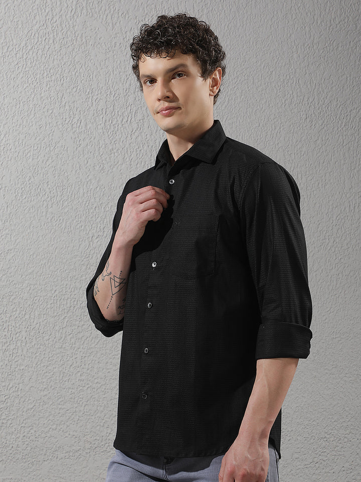 Modern Black Textured Casual Shirt