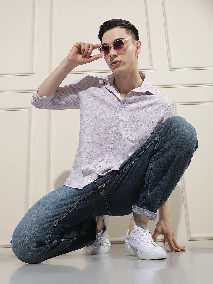 Purple Floral Print Shirt