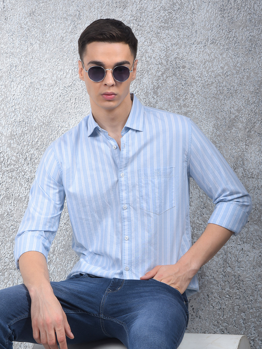 Blue Vertical Stripes 100% Cotton Shirt