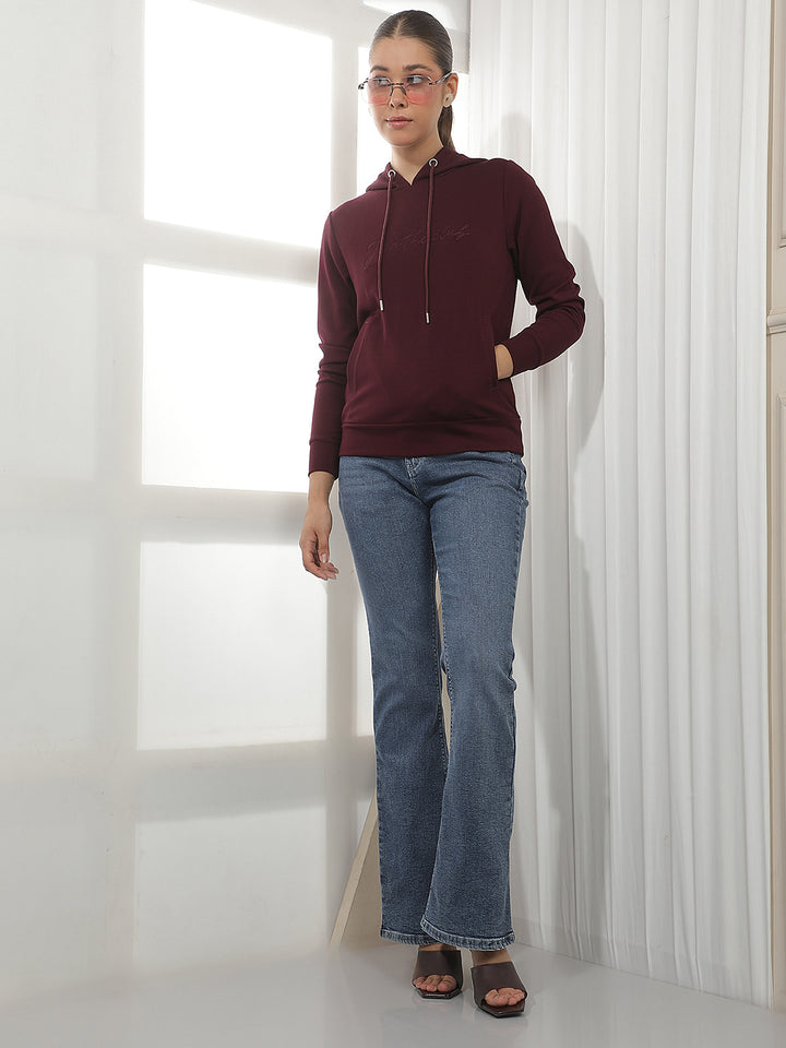 Wine Typographic Print Hooded Sweatshirt