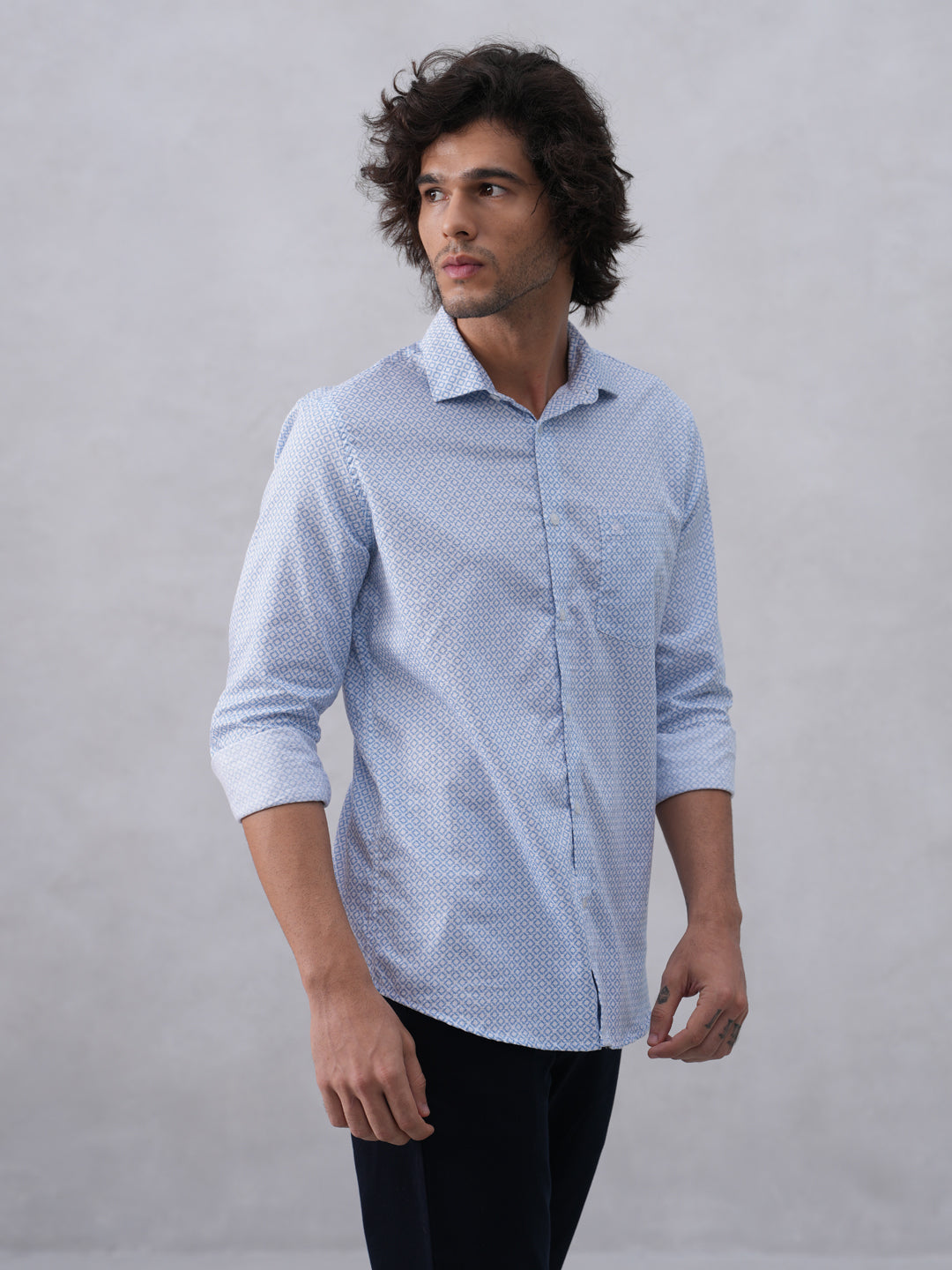 Blue Printed 100% Cotton Shirt
