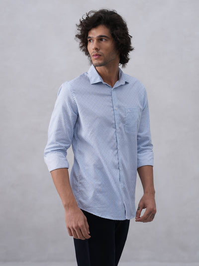 Blue Printed 100% Cotton Shirt