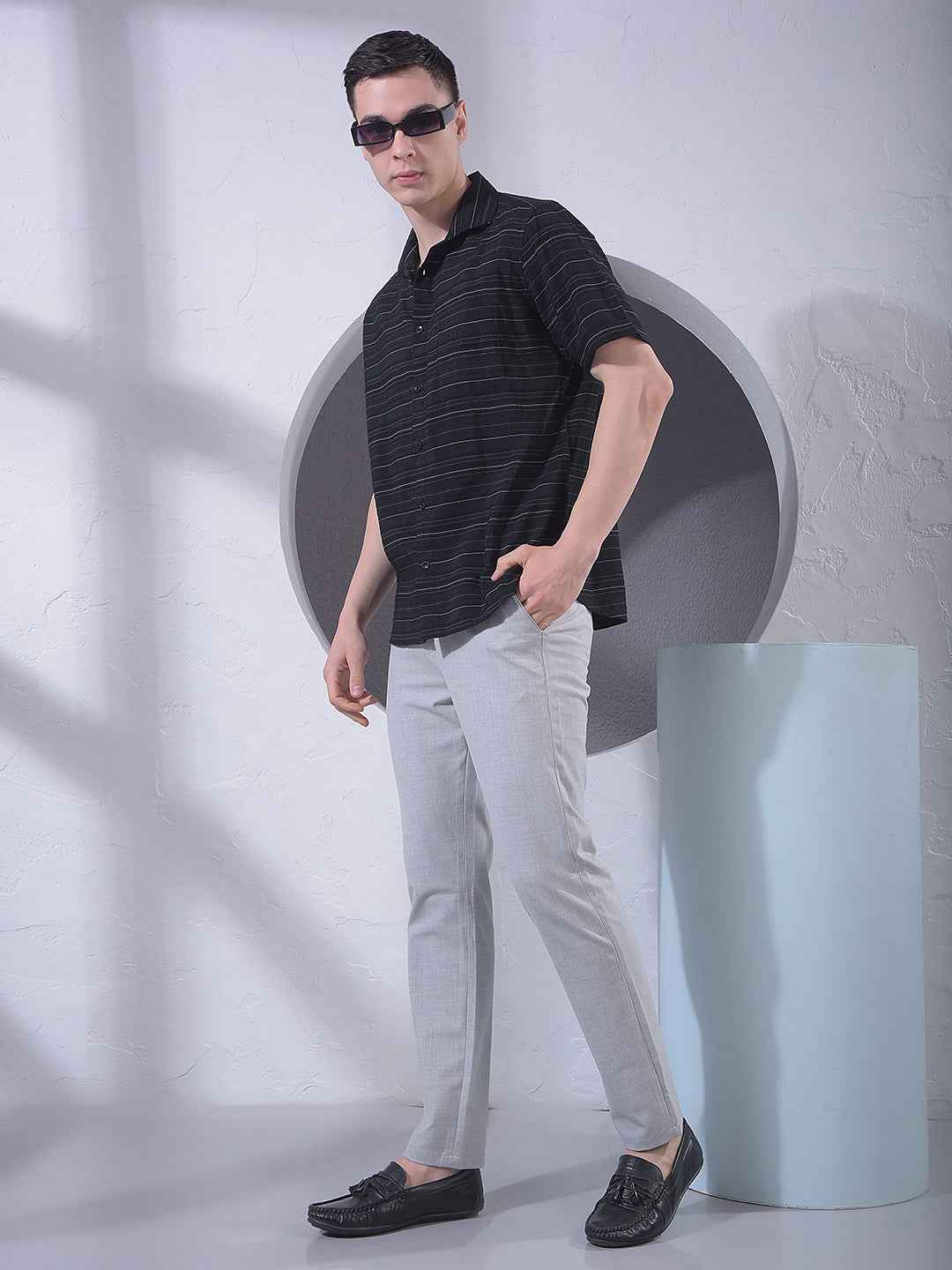 Black Horizontal Striped 100% Cotton Shirt