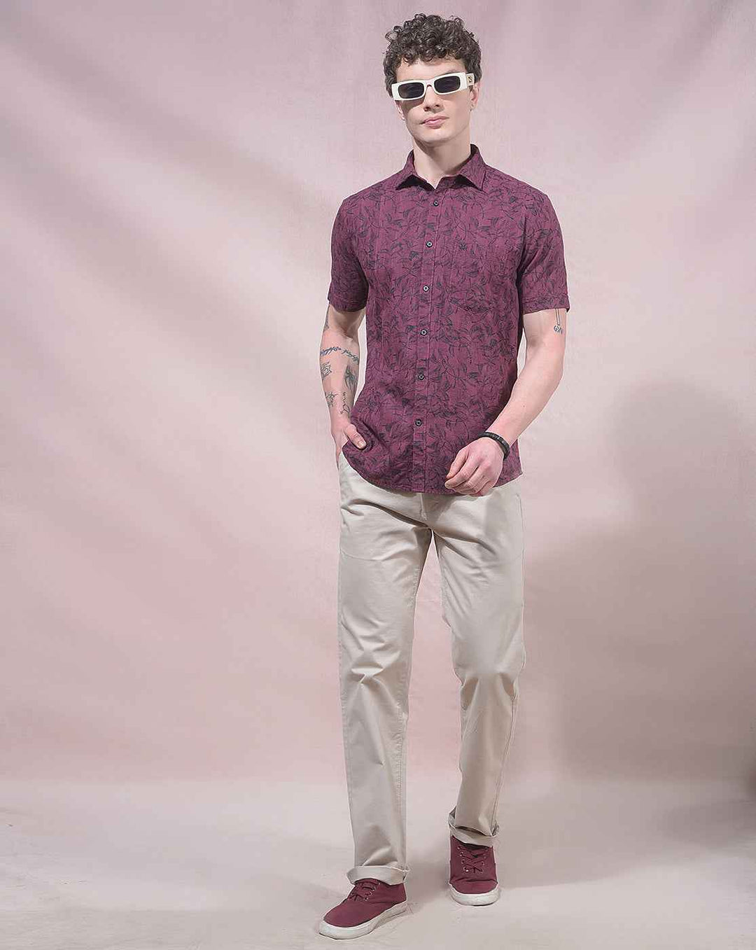 Deep Wine Botanical Pattern Shirt
