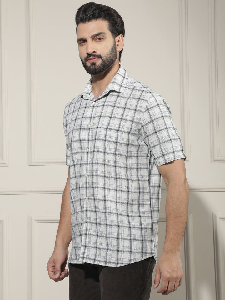 White Checked Linen Shirt