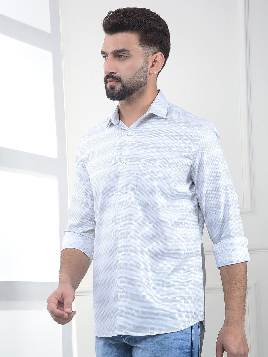 Off White Printed 100% Cotton Shirt