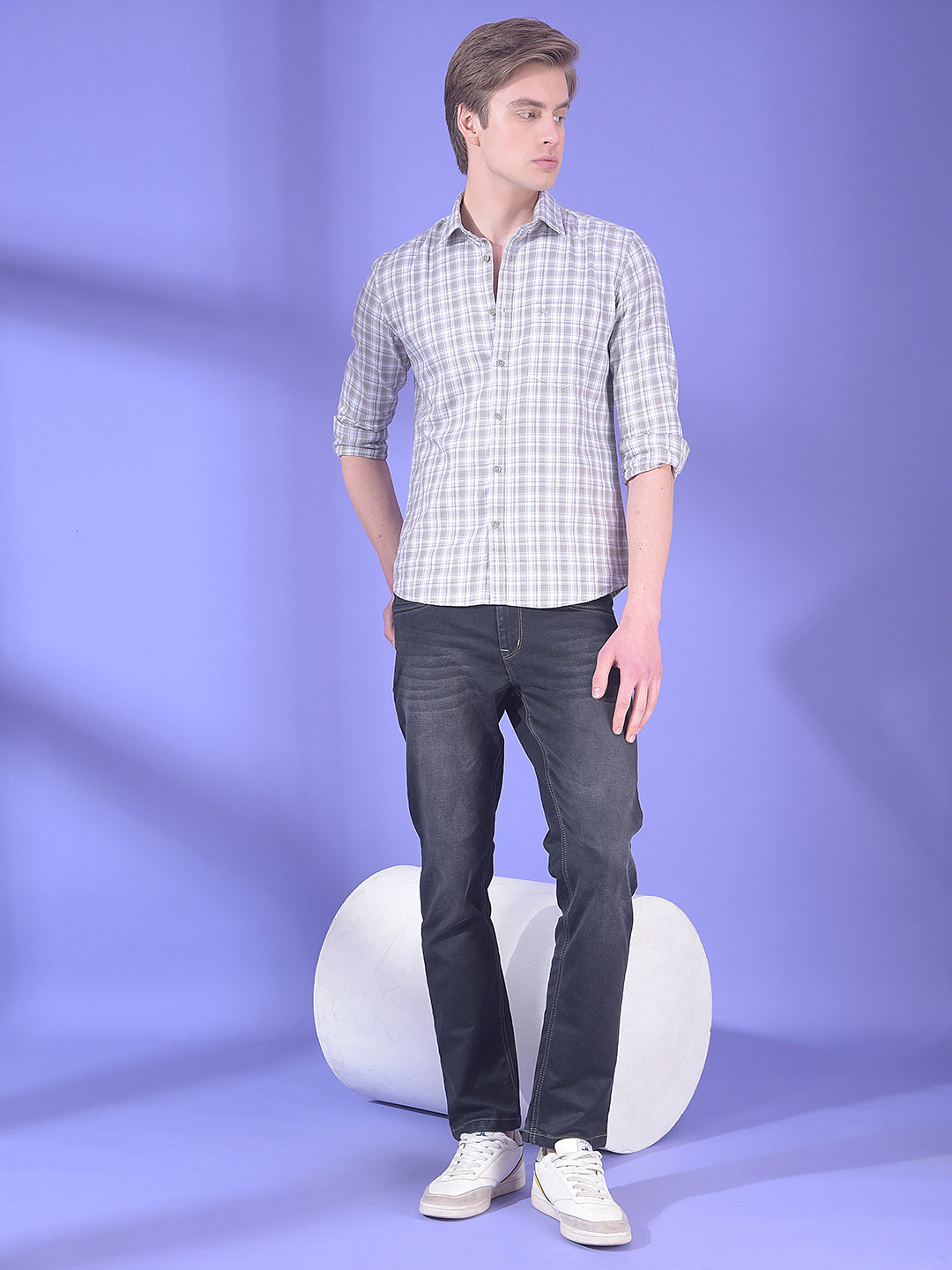 Grey Checked 100% Cotton Shirt
