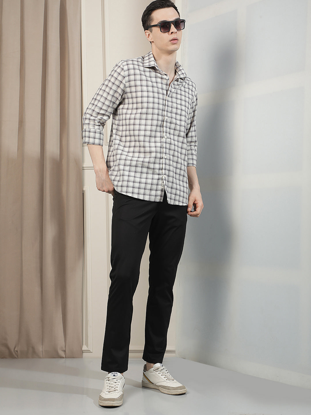 Purple Checked Linen Shirt