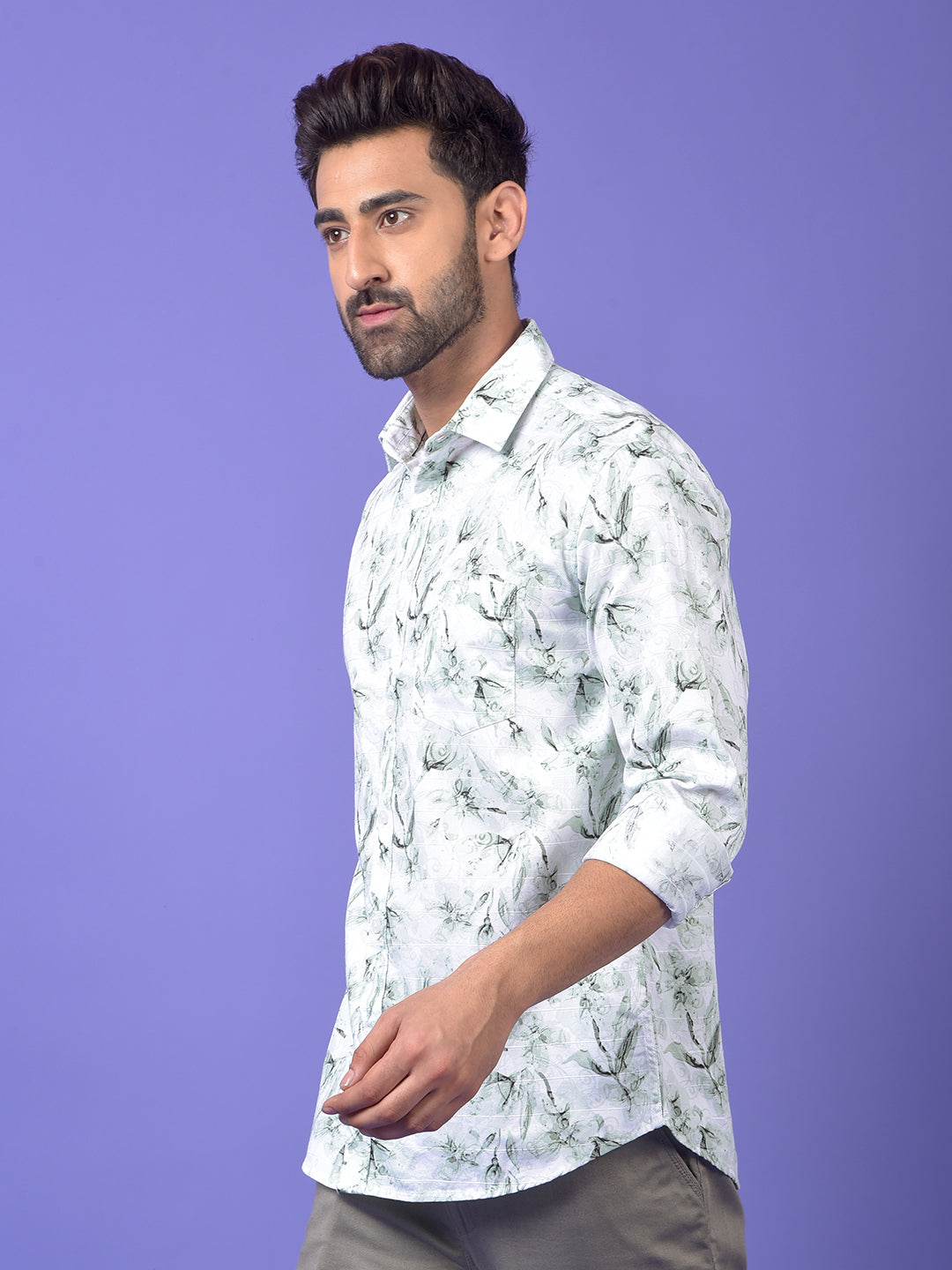 Green Floral Print 100% Cotton Shirt