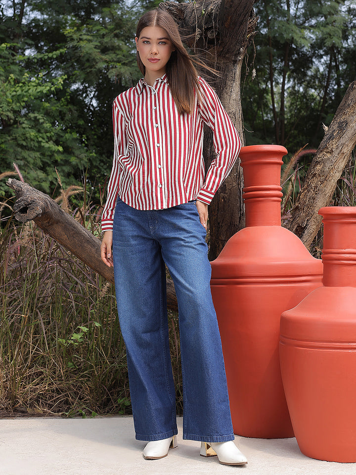 Chic Ruby Red Striped Shirt