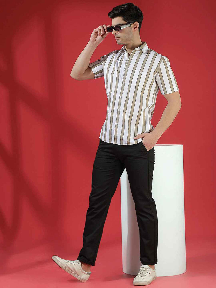 Jet Black 100% Cotton Geometric Print Straight Trousers