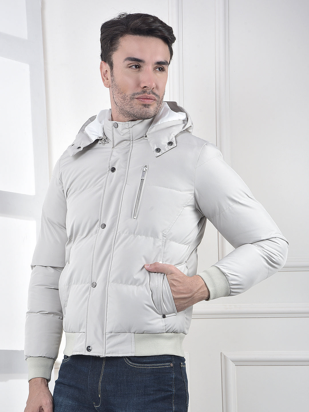 Grey Hooded Padded Jacket