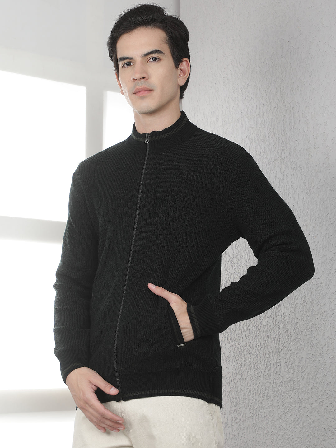 Navy Blue Jacquard Knitted Cardigan