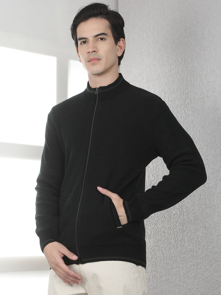 Navy Blue Jacquard Knitted Cardigan