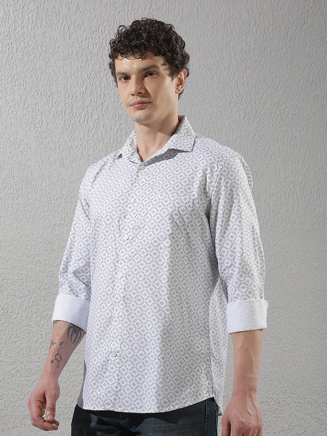 White Geometric Print Shirt