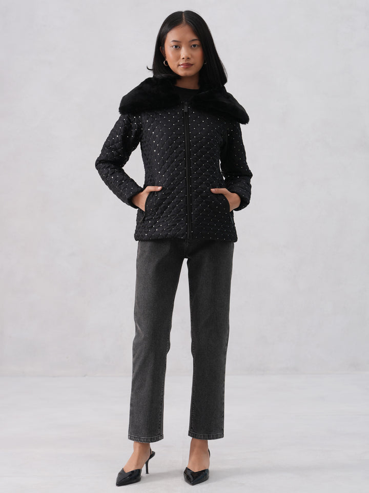Embellished Paded Black Jacket